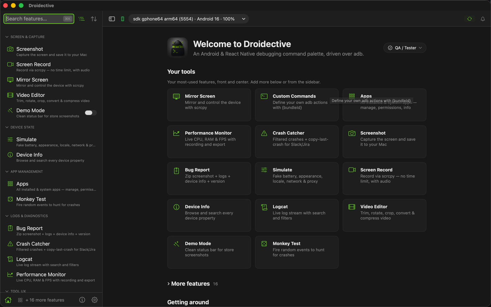 Droidective device overview and diagnostics on macOS